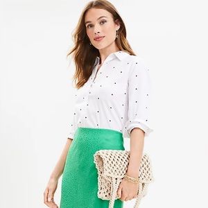 ***SOLD*** LOFT White Polka Dot Button Down, Sz M